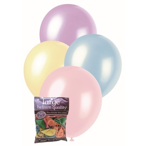 25pk Large Assorted Pearl Round Balloons 30cm