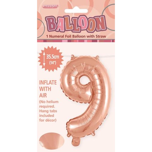 Rose Gold Numeral Foil Balloon 35cm - 9