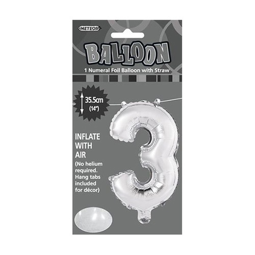 Silver Numeral Foil Balloon 35cm - 3