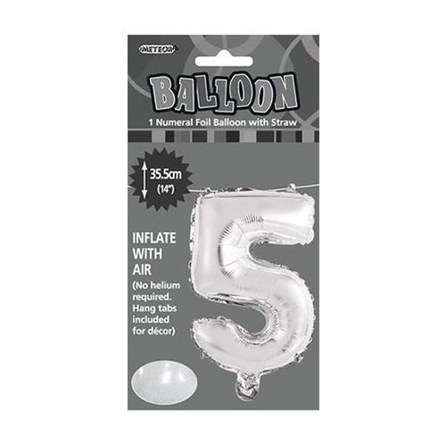 Silver Numeral Foil Balloon 35cm - 5