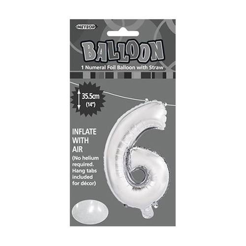 Silver Numeral Foil Balloon 35cm - 6