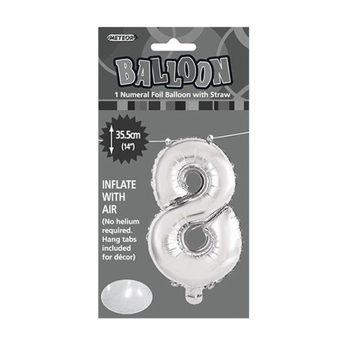 Silver Numeral Foil Balloon 35cm - 8