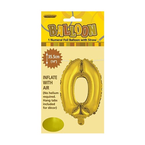 Gold Numeral Foil Balloon 35cm - 0