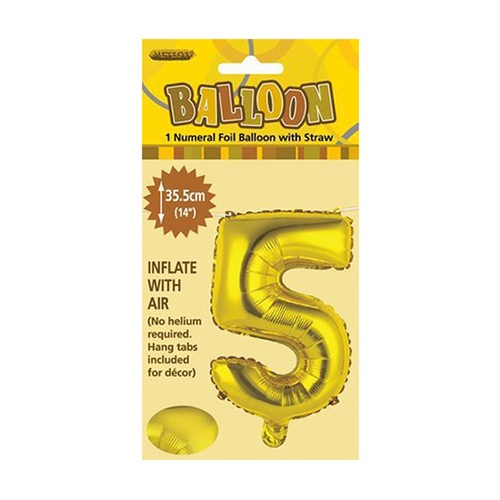 Gold Numeral Foil Balloon 35cm - 5