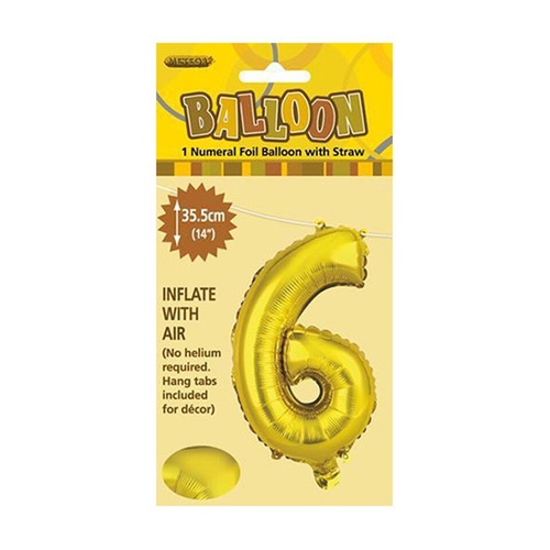 Gold Numeral Foil Balloon 35cm - 6
