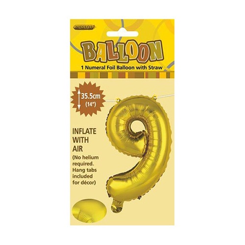 Gold Numeral Foil Balloon 35cm - 9