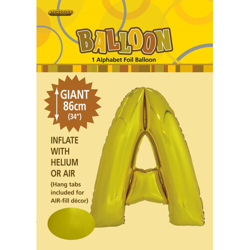 Gold "A" Alphabet Foil Balloon 86cm (34")