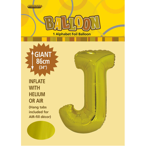Gold "J" Alphabet Foil Balloon 86cm (34")