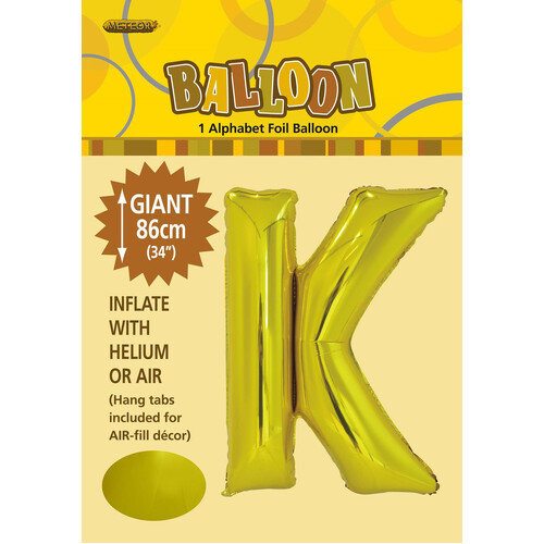 Gold "K" Alphabet Foil Balloon 86cm (34")