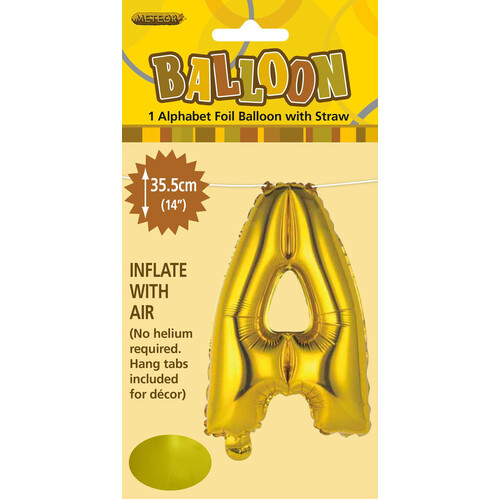 Gold " A" Alphabet Foil Balloon 35cm (14")