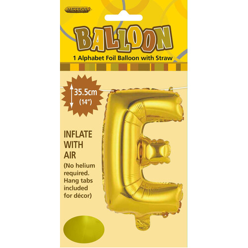 Gold "E" Alphabet Foil Balloon 35cm (14")