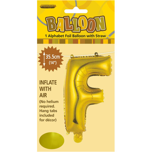 Gold "F" Alphabet Foil Balloon 35cm (14")