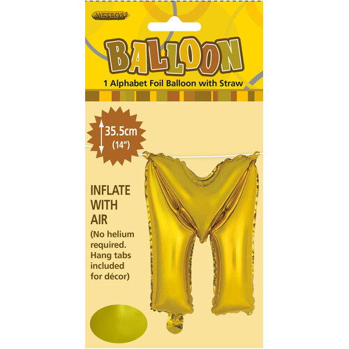 Gold "M" Alphabet Foil Balloon 35cm (14")