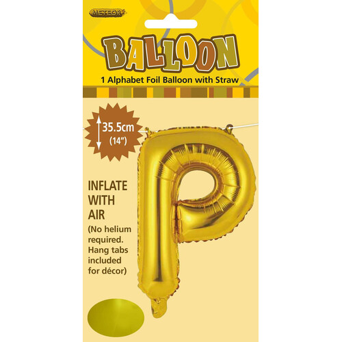Gold "P" Alphabet Foil Balloon 35cm (14")