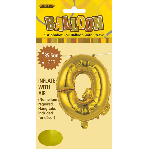 Gold "Q" Alphabet Foil Balloon 35cm (14")