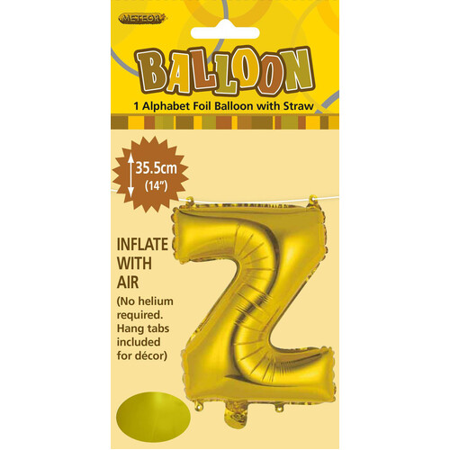 Gold "Z" Alphabet Foil Balloon 35cm (14")