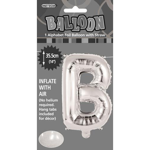 Silver "B" Alphabet Foil Balloon 35cm (14")