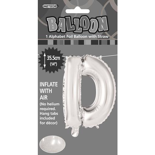 Silver "D" Alphabet Foil Balloon 35cm (14")