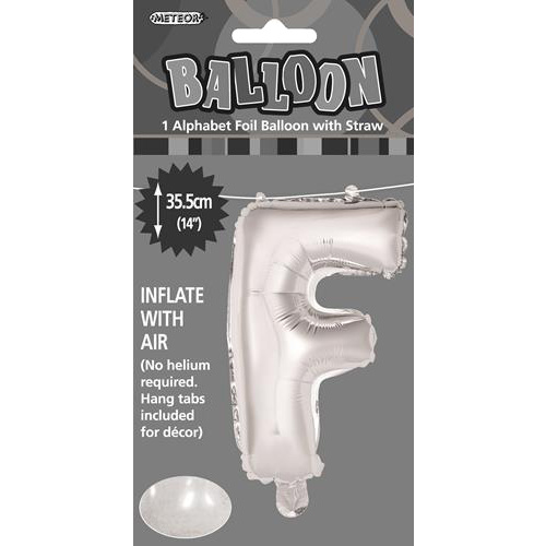 Silver "F" Alphabet Foil Balloon 35cm (14")