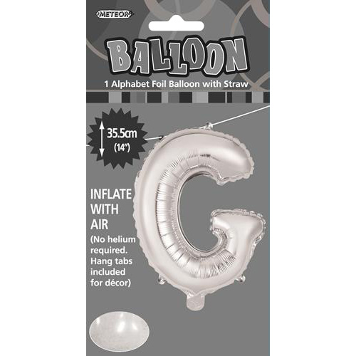 Silver "G" Alphabet Foil Balloon 35cm (14")