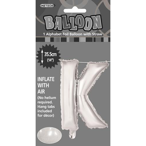 Silver "K" Alphabet Foil Balloon 35cm (14")