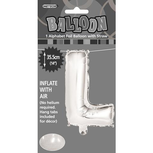 Silver "L" Alphabet Foil Balloon 35cm (14")