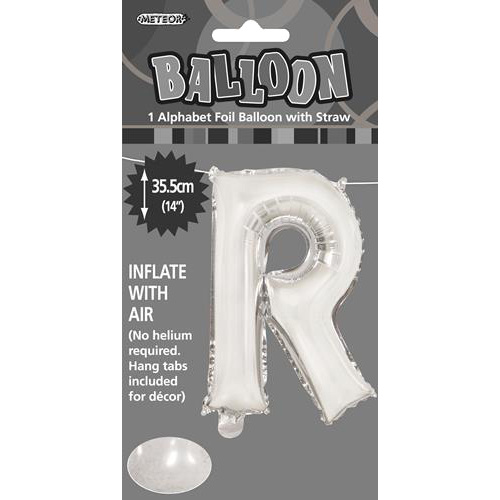 Silver "R" Alphabet Foil Balloon 35cm (14")