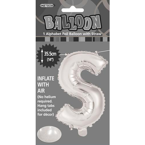 Silver "S" Alphabet Foil Balloon 35cm (14")