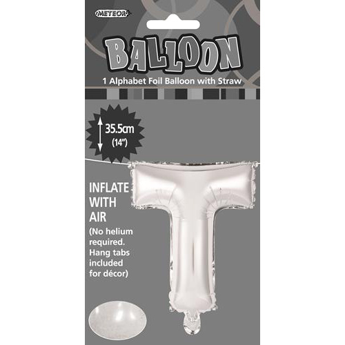 Silver " T " Alphabet Foil Balloon 35cm (14")