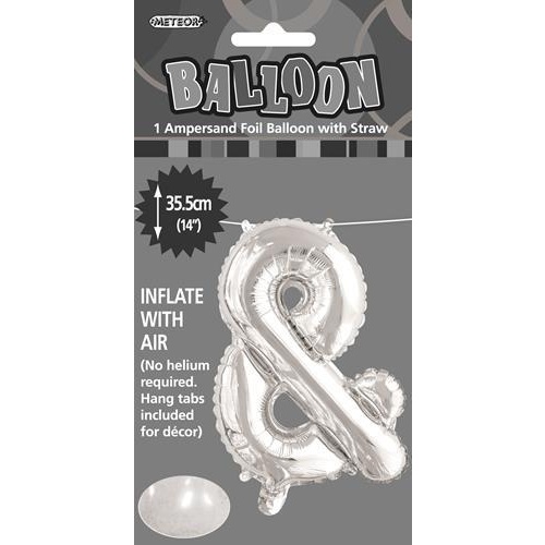 Silver "&" Alphabet Foil Balloon 35cm (14")