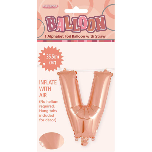 Rose Gold "V" Alphabet Foil Balloon 35cm (14")