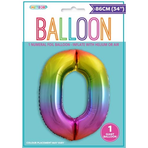 34" Rainbow Number 0 Foil Balloon  86cm