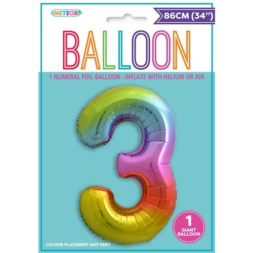 34" Rainbow Number 3 Foil Balloon  86cm