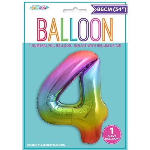 34" Rainbow Number 4 Foil Balloon  86cm