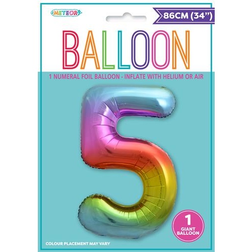 34" Rainbow Number 5 Foil Balloon  86cm