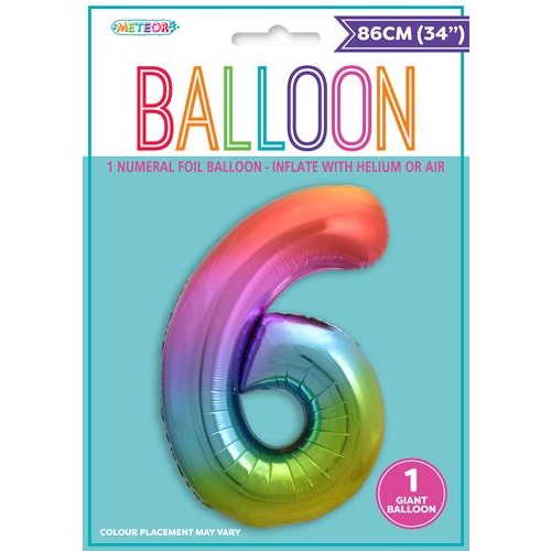 34" Rainbow Number 6 Foil Balloon  86cm