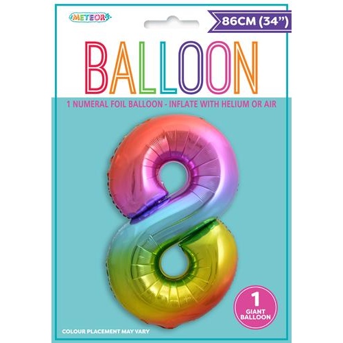 34" Rainbow Number 8 Foil Balloon  86cm