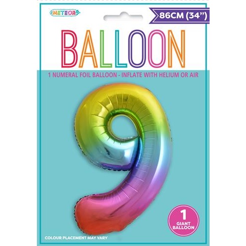 34" Rainbow Number 9 Foil Balloon  86cm