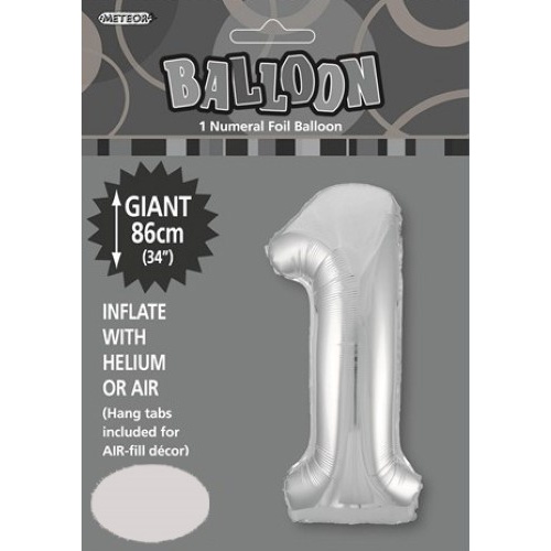 34" Silver  Number 1 Foil Balloon 86cm