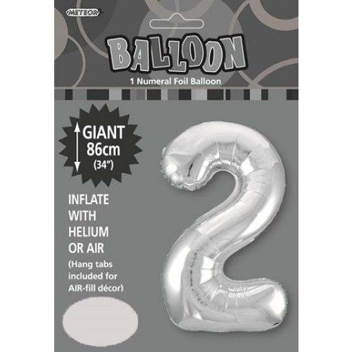 34" Silver Number 2 Foil Balloon 86cm