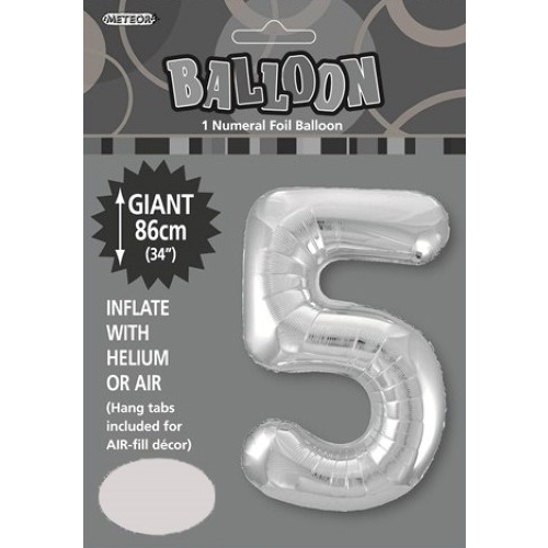34" Silver Number 5 Foil Balloon 86cm