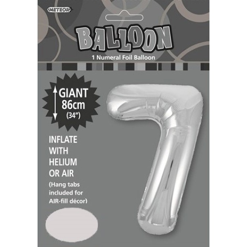 34" Silver  Number 7 Foil Balloon 86cm