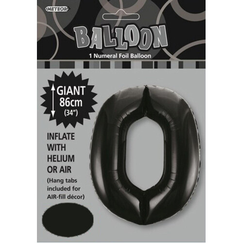 34" Black Number 0 Foil Balloon 86cm
