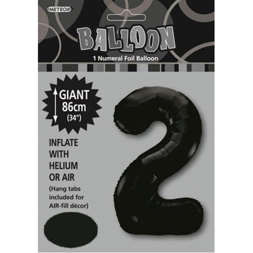 34" Black Number 2 Foil Balloon 86cm