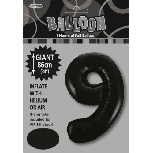 34" Black Number 9 Foil Balloon 86cm