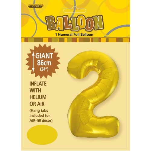 34" Gold Number 2 Foil Balloon 86cm