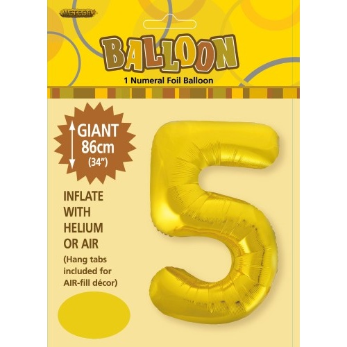 34" Gold Number 5 Foil Balloon 86cm
