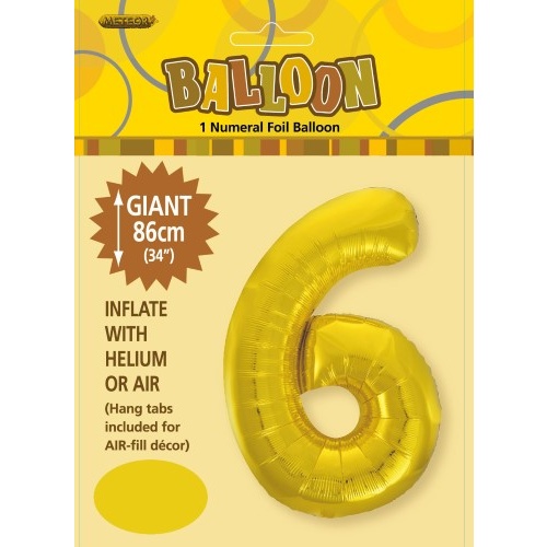 34" Gold Number 6 Foil Balloon 86cm