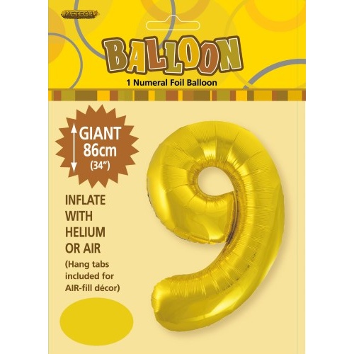 34" Gold Number 9 Foil Balloon 86cm