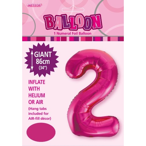 34" Hot Pink Number 2  Foil Balloon 86cm